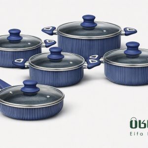 سرویس قابلمه 10 پارچه delta با درب شیشه‌ای و کف اینداکشن ( اقتصادی )